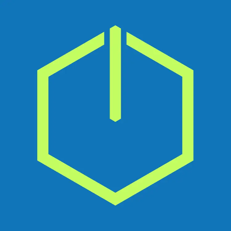 Rebellion Websites logo – bold green hexagon and power icon on blue, representing innovative digital solutions