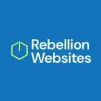 Rebellion Websites logo with hexagon power icon and bold white text, representing innovative website and AI solutions